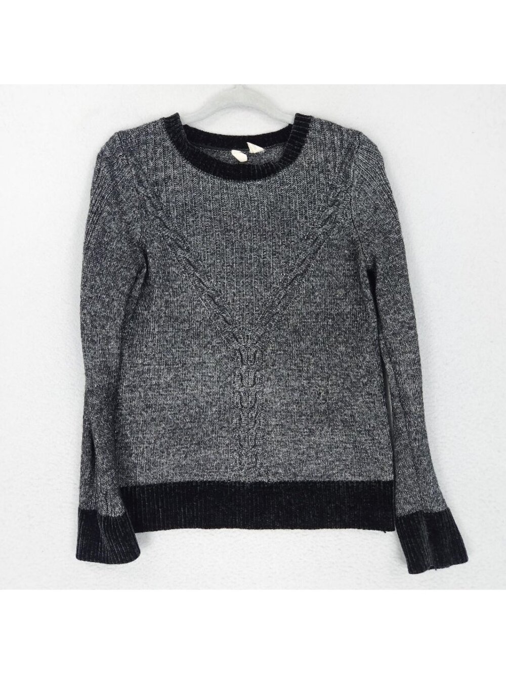 Anthropologie Sweater Womens Small Gray Black Cable Knit Moth Crewneck Pullover